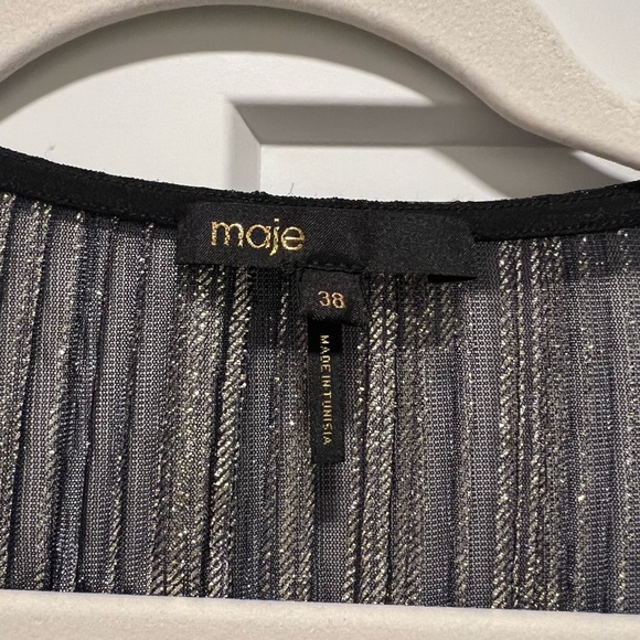 Maje Paris Full Lamé Dress with Ruffles Silver and Blue Sheer Back - Picture 9 of 11